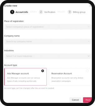 TikTok Ad account setup