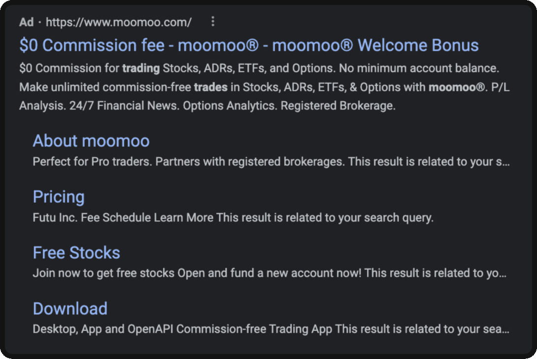 MooMoo fintech ppc advertisement on Google