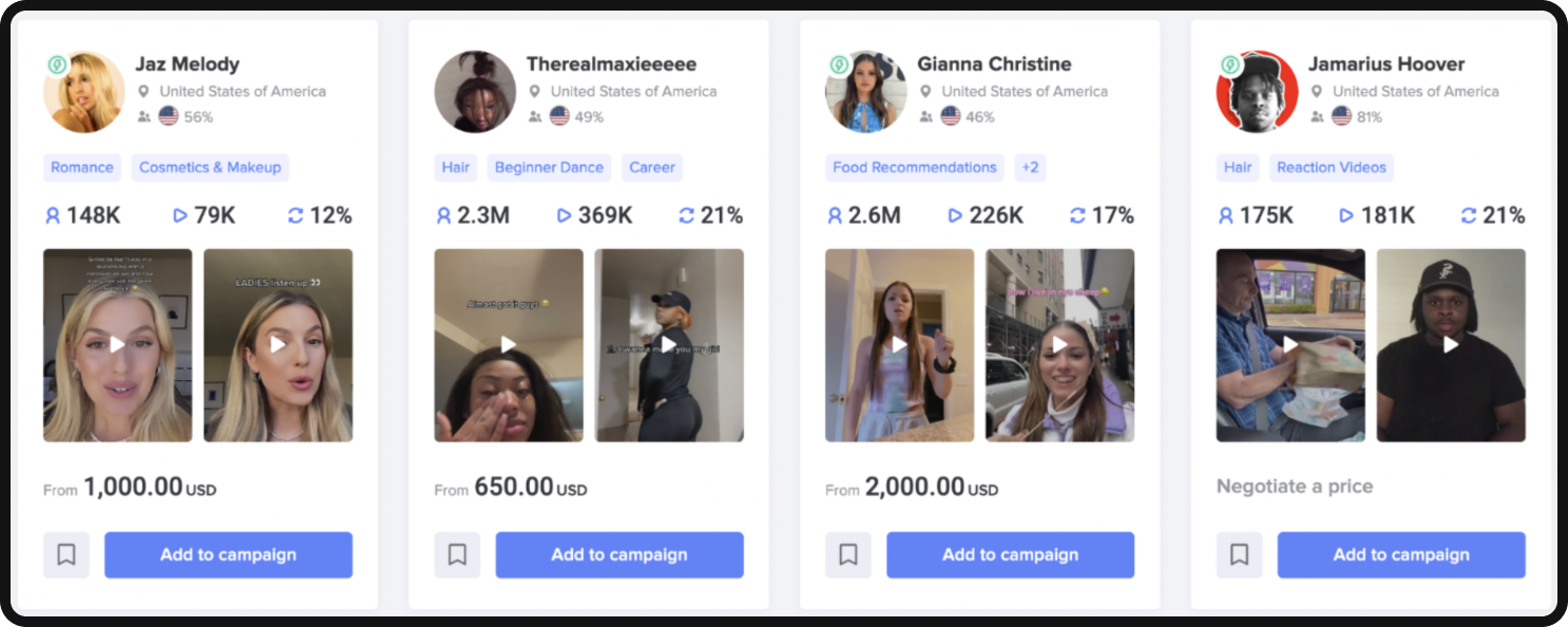 TikTok Creator Marketplace Search