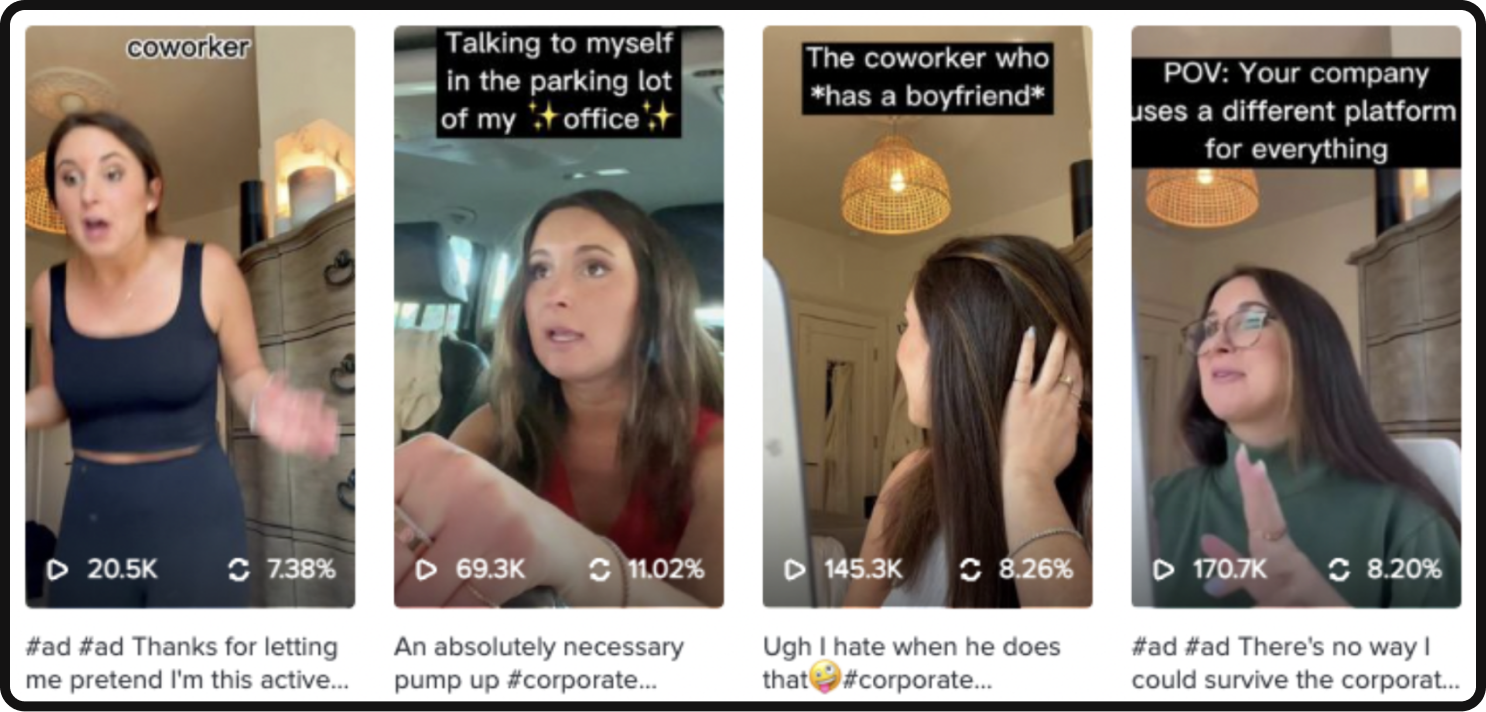 @corporatenatalie TikTok ad video examples 