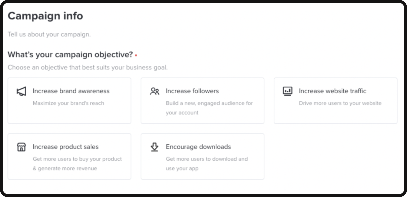 TikTok Creator Marketplace Campaign objectives