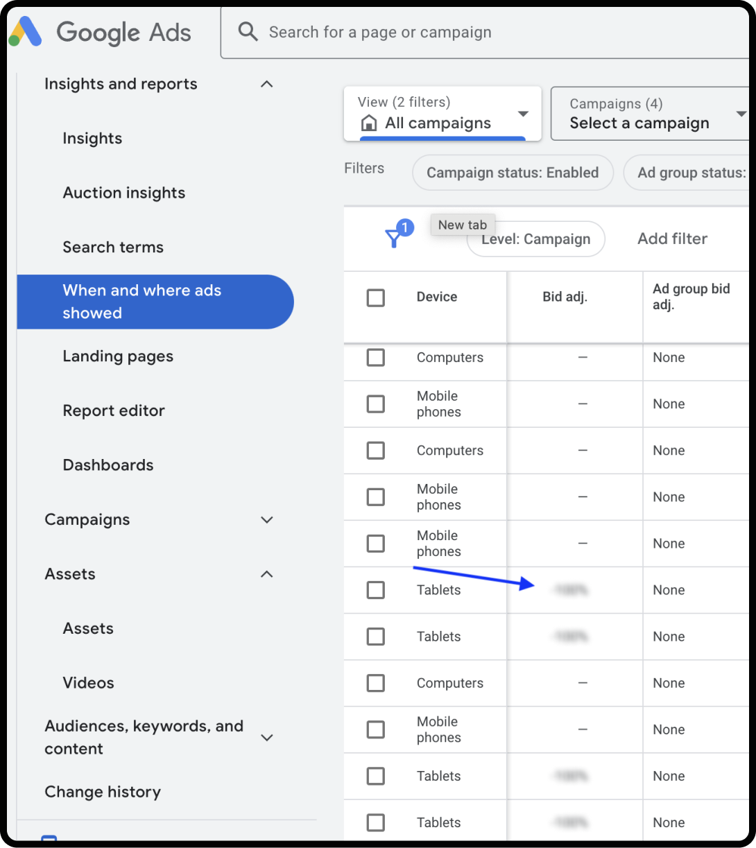 PPC budget: Device bid adjustments