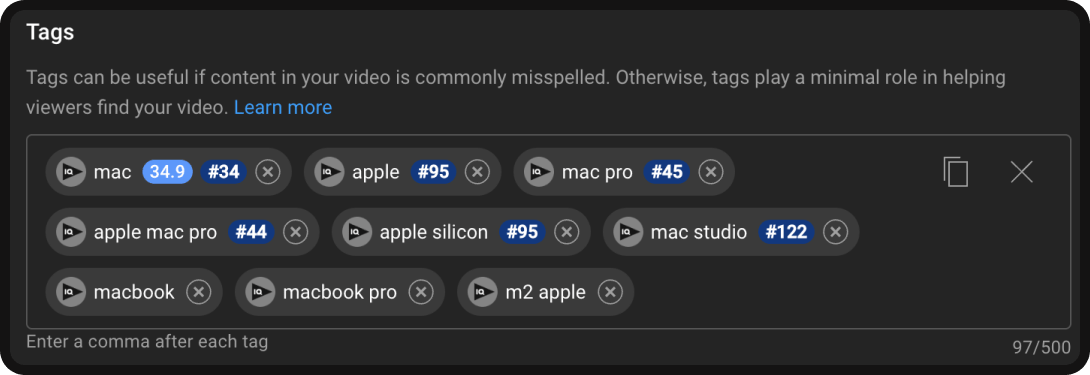 YouTube tags